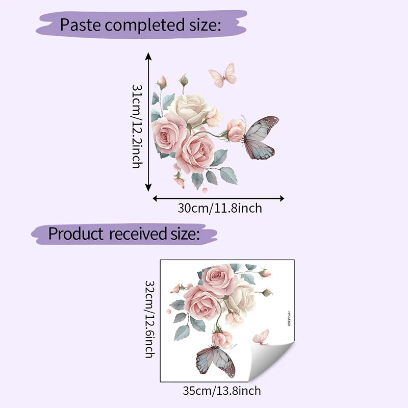 Flowers And Butterflies Pattern Decorative Toilet Wall Sticker For Bathroom Decor Wall Decor Adhesive Wallpaper Toilet