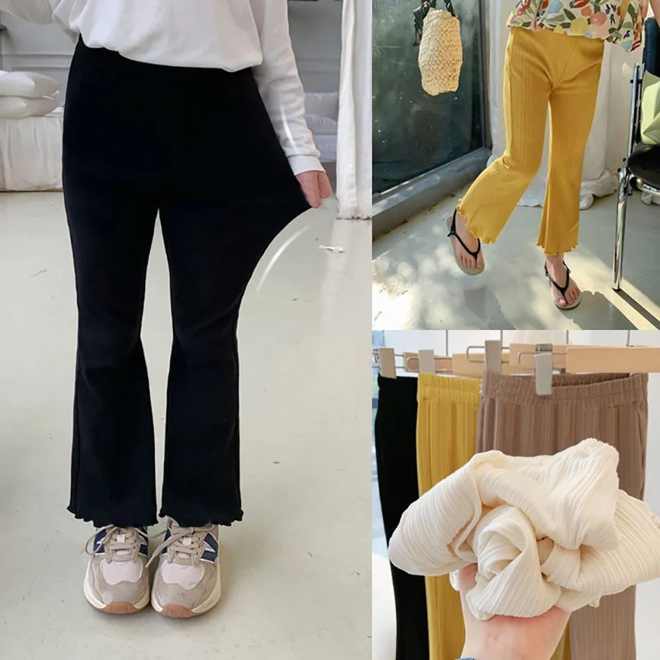 Children Summer Solid Color Thin Ice Silk Flare Pants Girls Ccasual Pants Versatile Fashion Pants Girl Princess Style Pants