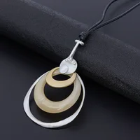 Amorcome Stylish Geometric Metal Circle Long Leather Statement Necklace for Women Girls Resin Round Pendant Necklace Jewelry