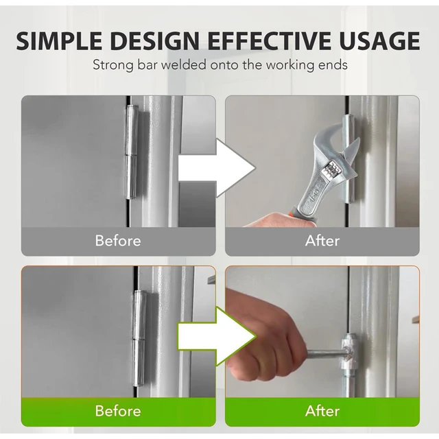 Door Hinge Adjustment Tool Set - 2 Double Head Wrenches & Pin Remover For 9-24.5mm Hinges, Heavy Duty Steel For Fire & Security Doors