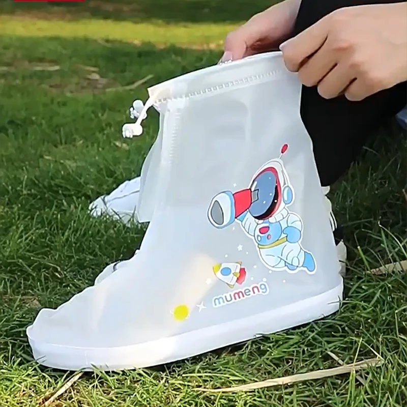 Outdoor Rain Shoes Cover Kids Waterproof Rain Overshoes Anti Slip Transparent Shoes Protector Cute Cartoon Dinosaur Rain Boots