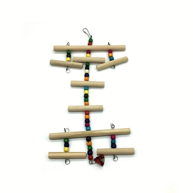 Parrot Swinging Ladder Toy Bird Toy Colorful Wooden Bells and Beads Perfect Love Bird Bells and Beads Colors Are Random Parrot Toy Bird Toy Bird Swing Toy
