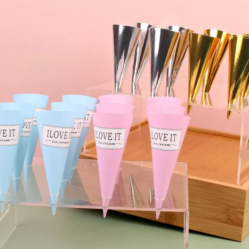 Ice Cream Waffle Cone Holder Cover Disposable DIY Cones Foil Paper Sleeve Cup for Wedding Birthday Party Supplies 100pcs ice cream cone holder