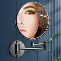 Telescopic Folding Makeup Mirror Wall Hanging Free Punching Bathroom Accessories Black Metal Magnifying Beauty Round 1