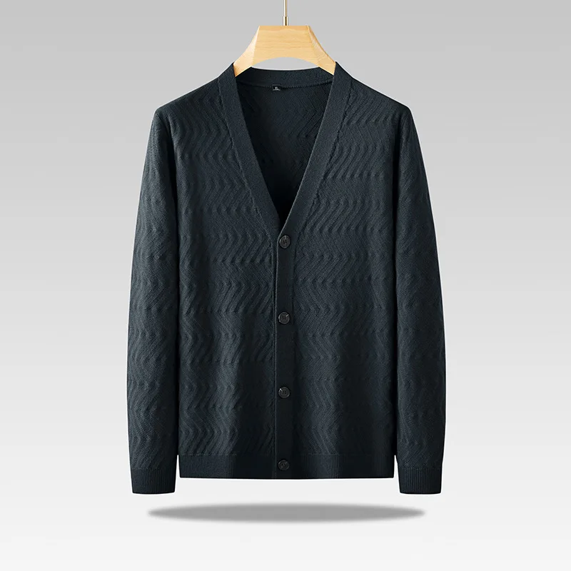 

Plus Size 6XL 7XL 2023 Autumn Men's Casual V-neck Jacquard Knitted Cardigan Sweater Coat Elasticity Soft Male Clothing