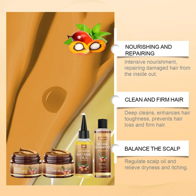 Hair Care Product Batana Oil Shampoo Conditioner Repair Split Ends Frizzy Damage Moisturize Smooth Shiny Keratin Hair Mask Serum 5
