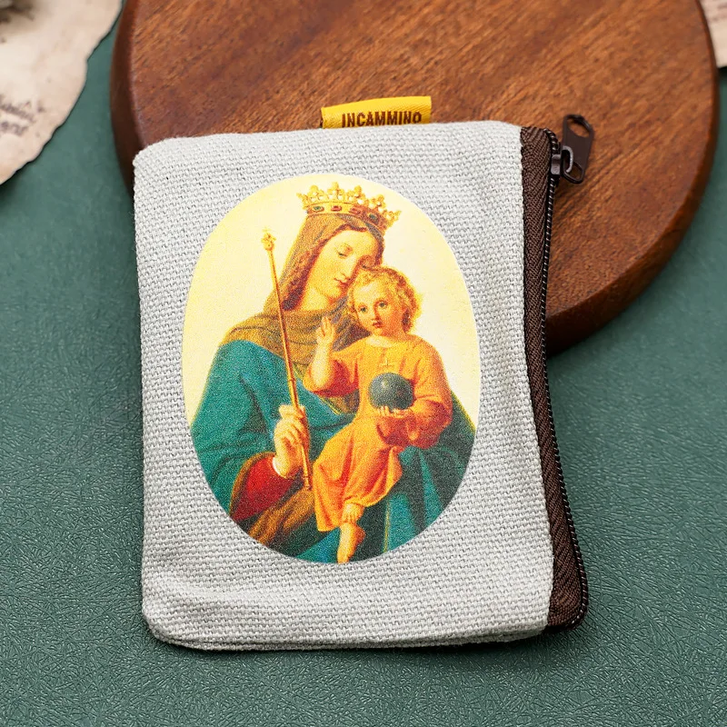 9x7cm Virgin Mary Jesus Prayer Rosary Bag Coin Purse Religious Jewelry Storage Box Prayer Beads Rosary Box Christian Gifts