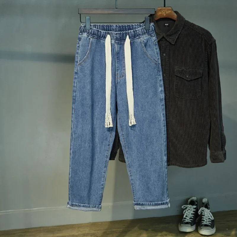 

Men's Baggy Jeans Korean Fashion Street Ankle Lenght Wide Leg Pants 2023 New Men Casual Drawstring Loose Denim Harem Pants 46