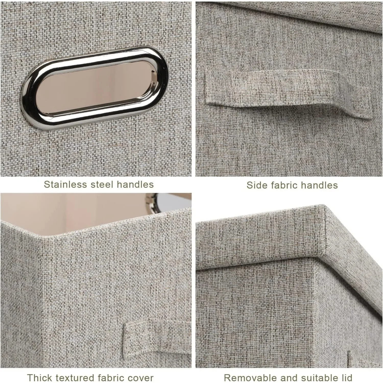 Medium 15" 21 Quart Collapsible Stackable Storage Bins w/ Lids, 5 Packs Beige Foldable Fabric Closet Boxes Lidded Linen 5
