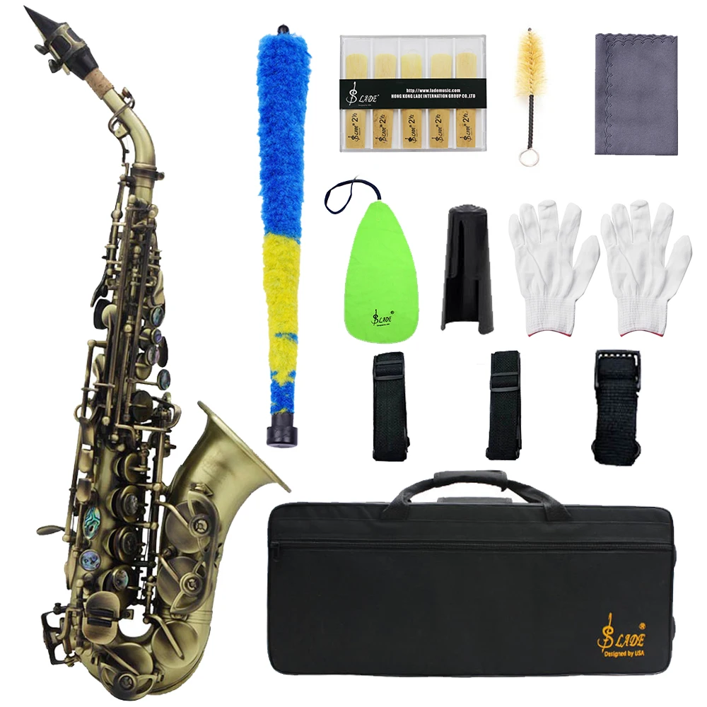 

Саксофон SLADE сопрано, латунный плоский саксофон в стиле ретро, голубой, с музыкальными инструментами и аксессуарами