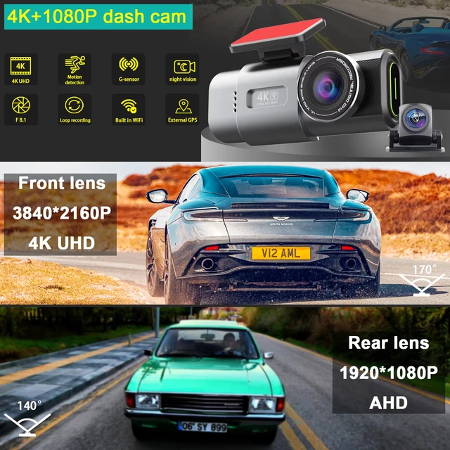 4K Dual Lens Car Dash Cam Night Vision DVR with Built-in Wi-Fi GPS Support 24-Hour Parking Surveillance Vehicle Camera 3