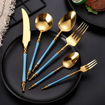 Set di stoviglie Vintage in acciaio inossidabile cucchiaio occidentale coltello da bistecca cucchiaino forchetta da Dessert Set di posate stoviglie utensili da cucina 1