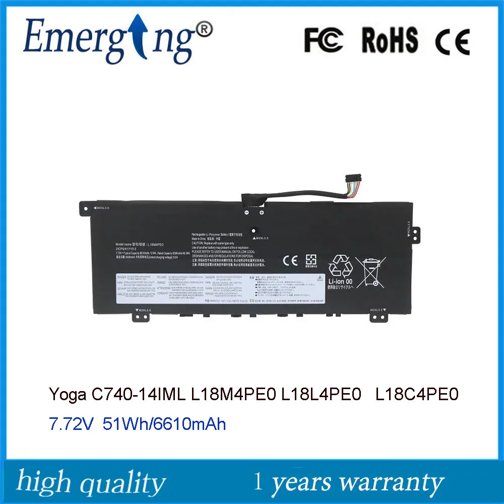 

51WH L18M4PE0 Laptop Battery For Lenovo Yoga C740-14IML 15IML L18L4PE0 L18C4PE0 5B10U40209 SB10W67368