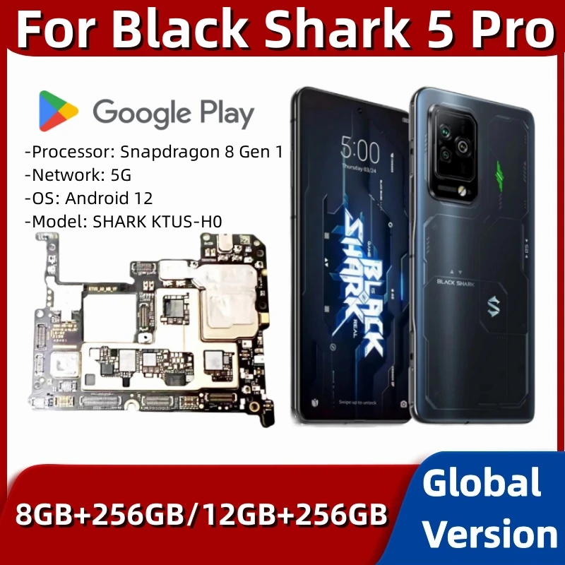 

Motherboard for Xiaomi Black Shark 5 Pro, 256GB ROM, Mainboard PCB Module, Unlocked Logic Board, Snapdragon 8 Gen 1 Processor