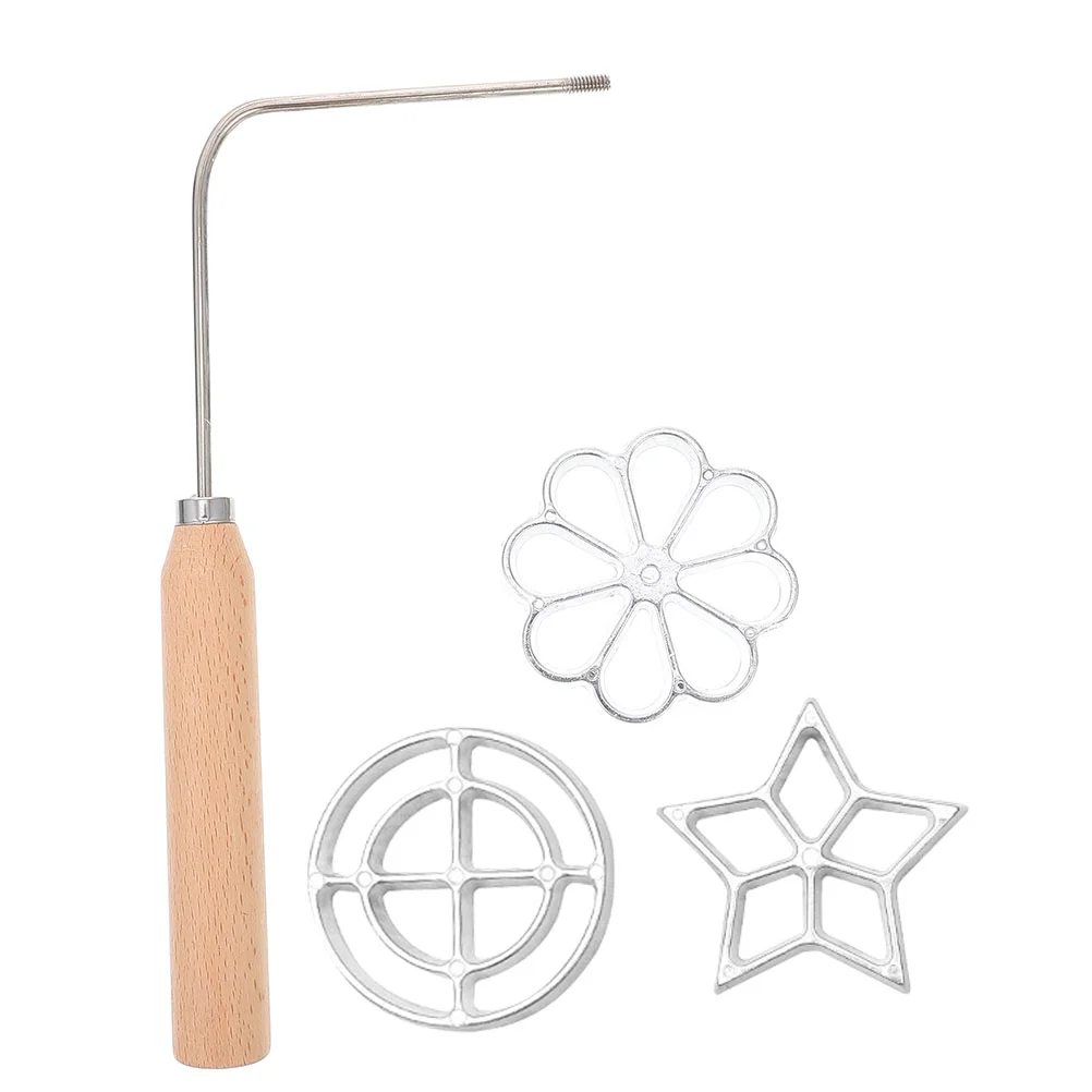 

4 Piece Rosette Timbale Set Rosette Timbale Aluminum Waffle Mold Wooden Handle Creative Bunuelos Mold Cake Printing Mold