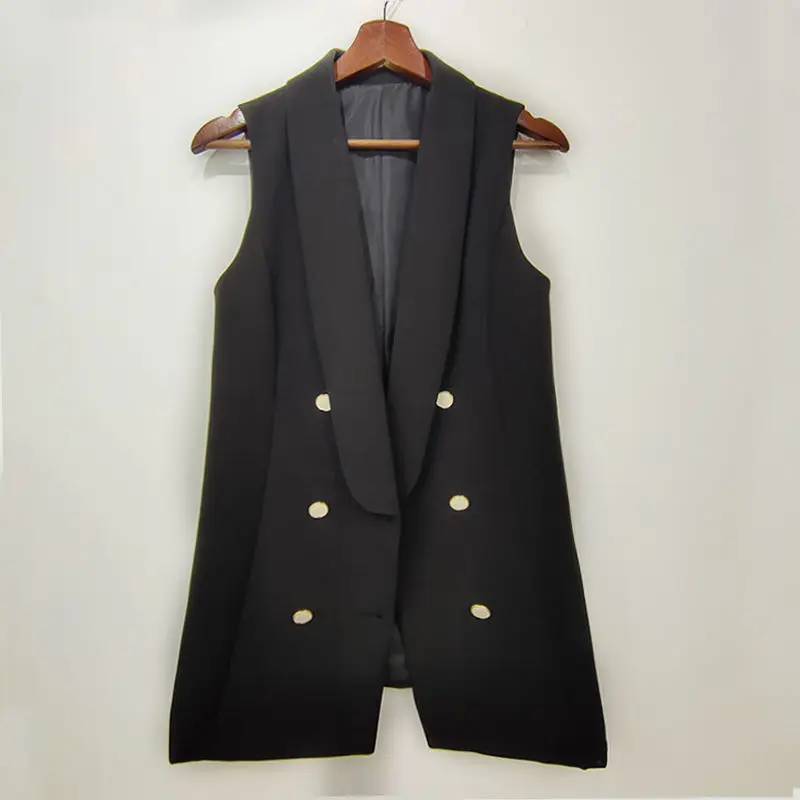 

2024 New Spring Autumn Women Thin Professional Suit Vest Female Solid Sleeveless Coats Ladies Double Breasted Waistcoat W686