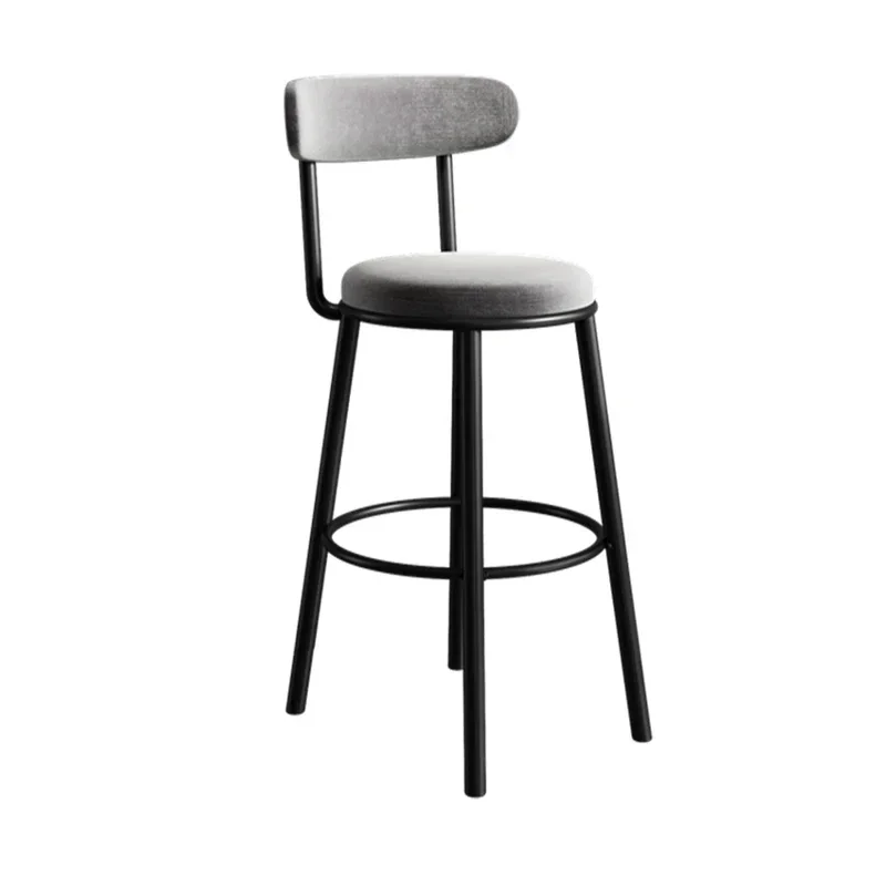 Nordic Bar Chairs Iron High Feet Backrest Seat High-temperature Baking Paint Dining Stools Comfortable Velvet Modern Furniture