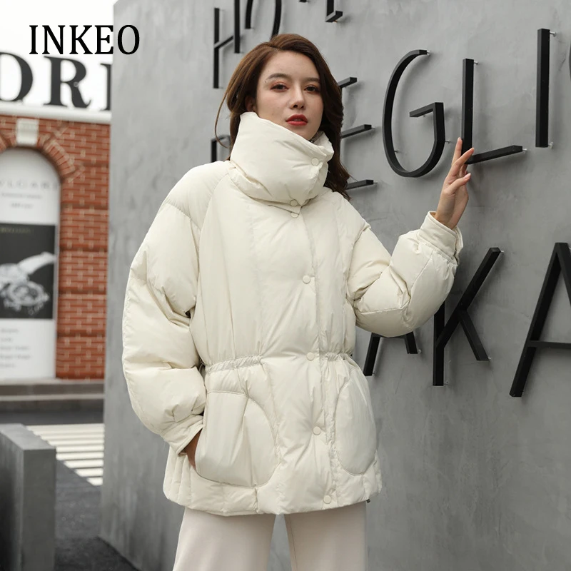 

Casual Women's Long sleeve down jacket Solid 2022 Winter Koean Turtleneck Fluffy Puffer coat Ladies Clothing Warm INKEO 2O223