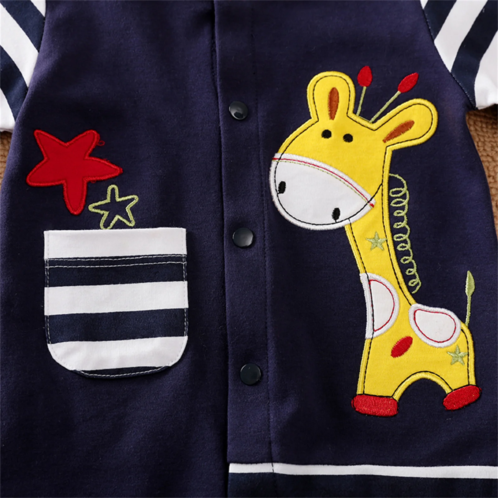 PatPat 100% Cotton Baby Boys / Girls Jumpsuits Cute Giraffe Embroidery Applique Stripe Design Print Long-sleeve Baby Jumpsuit images - 6