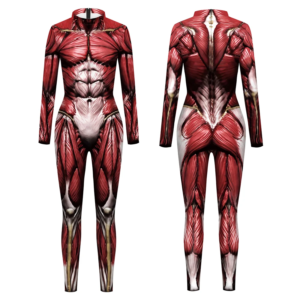 

3D Human Muscle Pattern Jumpsuit Anime Giant Cosplay Costume Halloween Bodysuit Spandex Zentai Party Adult Zipper Rompers