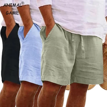 Nuovi pantaloni leggeri estivi da spiaggia corti in cotone tinta unita da uomo outdoor grandi pantaloncini traspiranti Homme 1