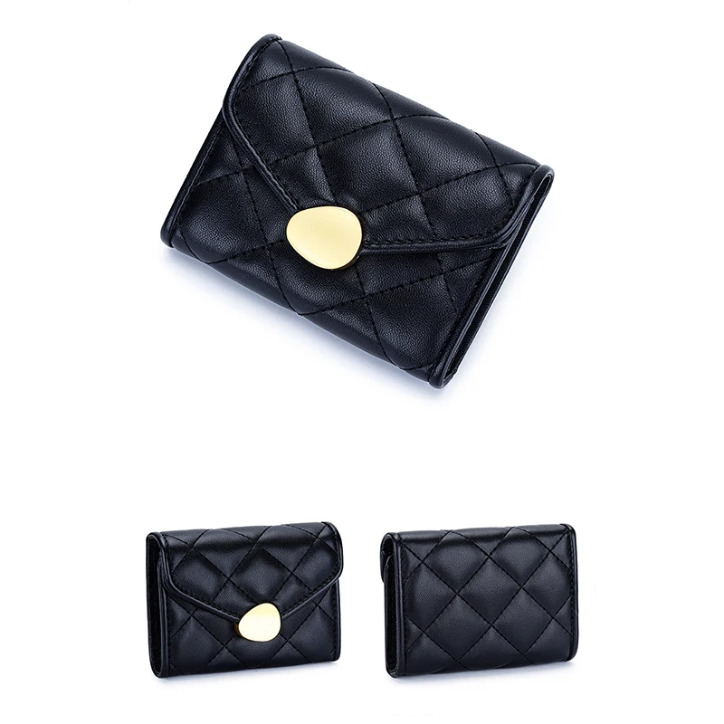 9 Card Slots Credit Card Holder Diamond Lattice Leather Small Card Case for Women Short Accordion Wallet with Snap Coin Purses