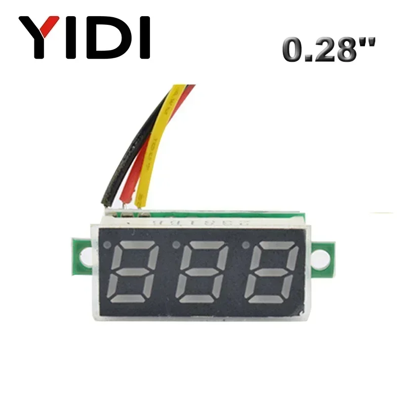 0.28 인치 DC 0-100V LED 디지털 전압계 DC2.5-30V 자동차 오토바이 빨간색 녹색 파란색 LED 전압 판독 교정 가능 테스터 미터