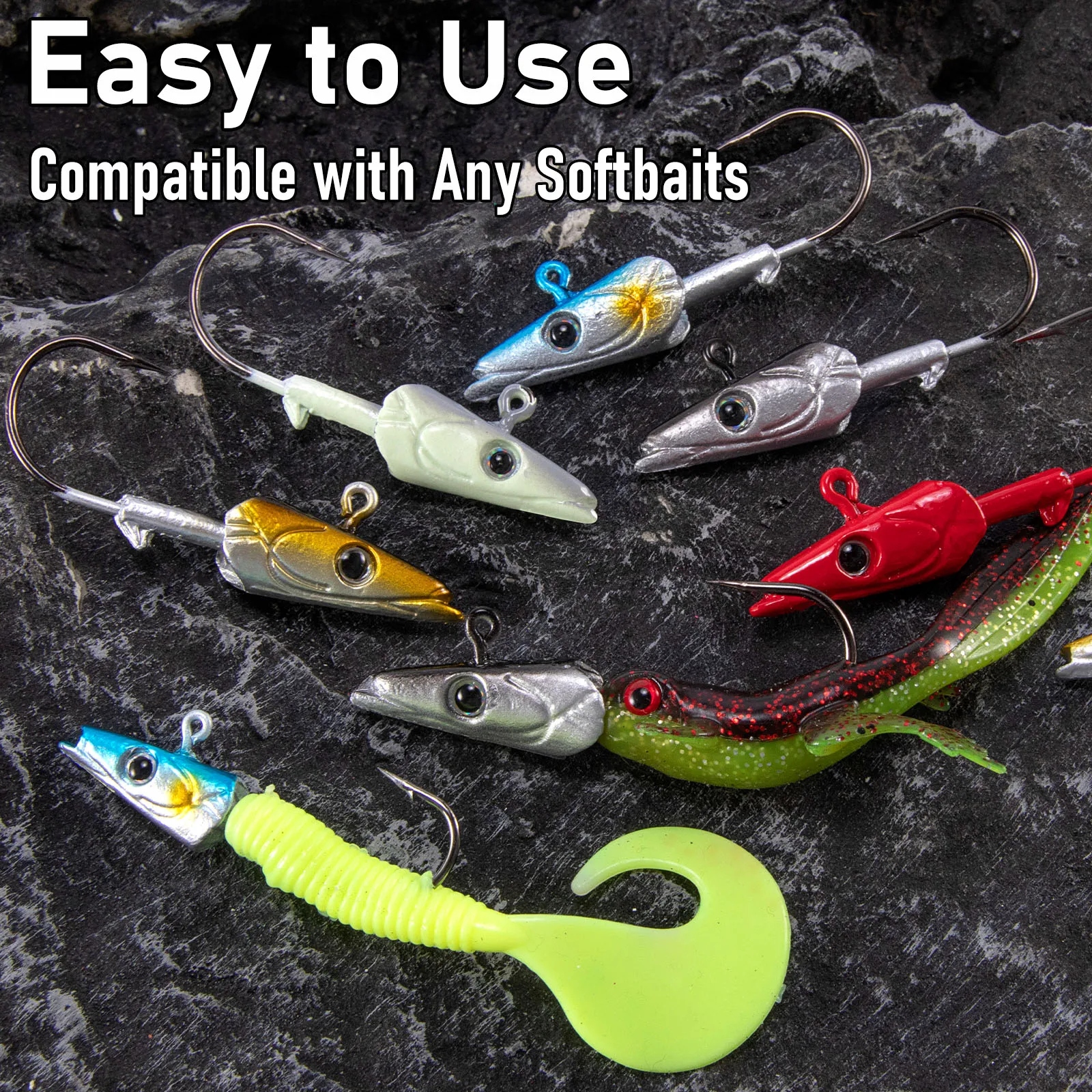 5PCS Lead Fish Head Jig Hooks – 1/4oz Stainless Steel Hooks With 3D Eyes For Bass, Pike, Trout