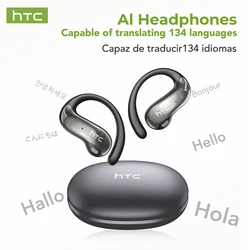 HTC Bluetooth Earphones - Sports Wireless Headphones with Mic, Powerful Bass, AI Translator, Waterproof, Long Battery Life (Gray AI)