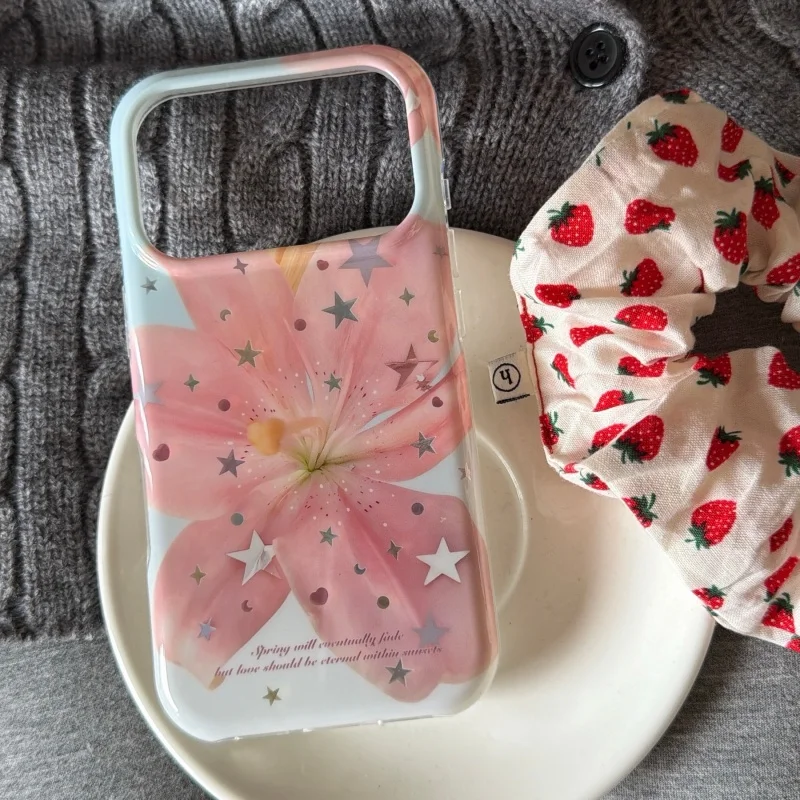 รูปสินค้า เคสโทรศัพท์มือถือลายลิลลี่ชมพูและดาวทอง