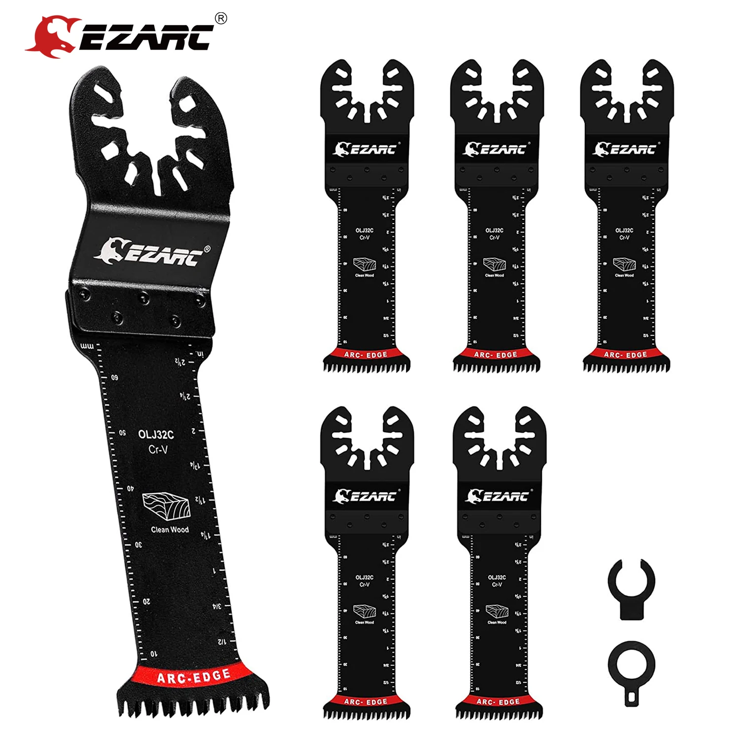 EZARC Japanese Tooth Oscillating Saw Blades - 5PCS Extra-Long Reach Arc Edge CRV Multitool Blades Clean Cut for Wood and Plastic