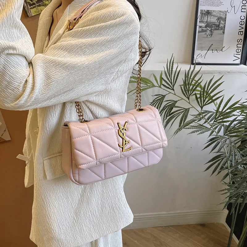 New Rhombic Chain Female Bag Versatile One-shoulder Small Square Bag Crossbody For Women High-end Grid Texture Chain Bag 2