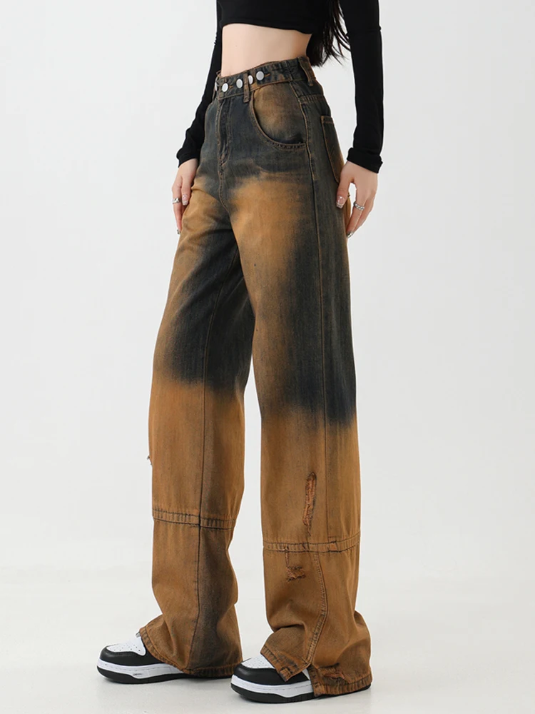 Streetwear Gradual Waist Adjustable Jeans 2023 Fall New Women's Pants Wide Leg Y2k Vintage Harajuku Loose Casual Denim Trousers