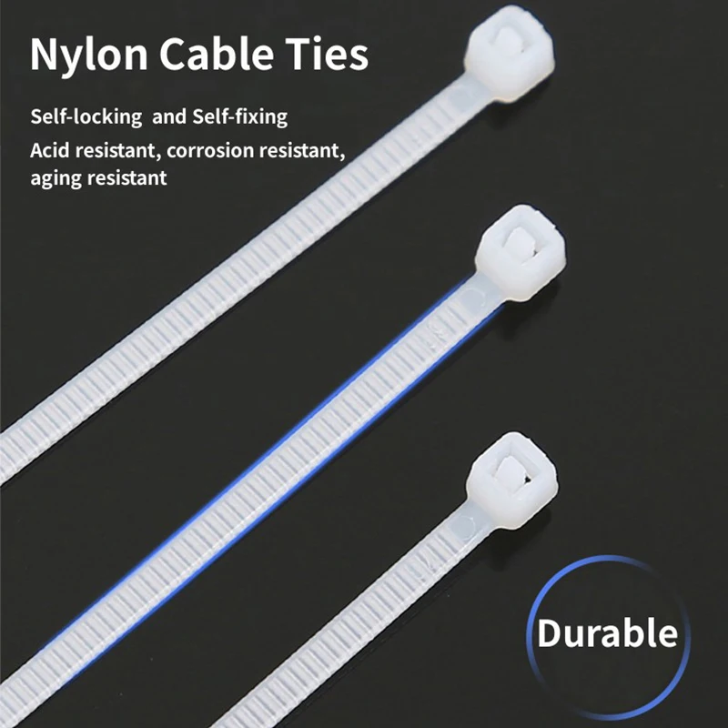 Description Picture 5 of item500/100Pcs Plastic Nylon Cable Ties Self-locking Cord Ties Straps Adjustable Cables Fastening Loop Home Office Wire Zip Ties