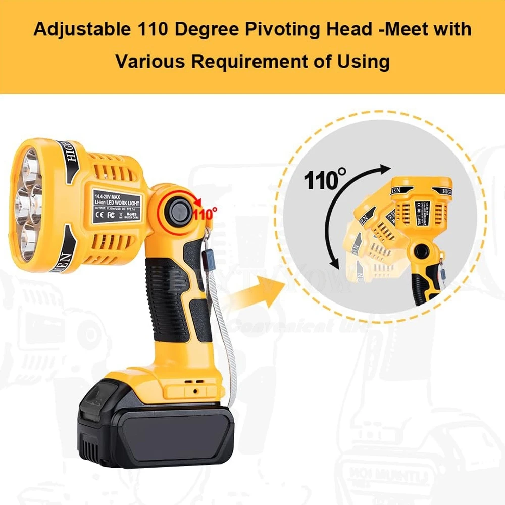 20V Light 12W 1120LM Spotlight Compatible with Dewalt Battery LED Work Light Cor