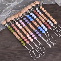 Personalized Name Wood Baby Pacifier Clip Silicone Round Beads Nipple Chain Teether Infant Dummy Holder Chain Baby Nursing Toy 1