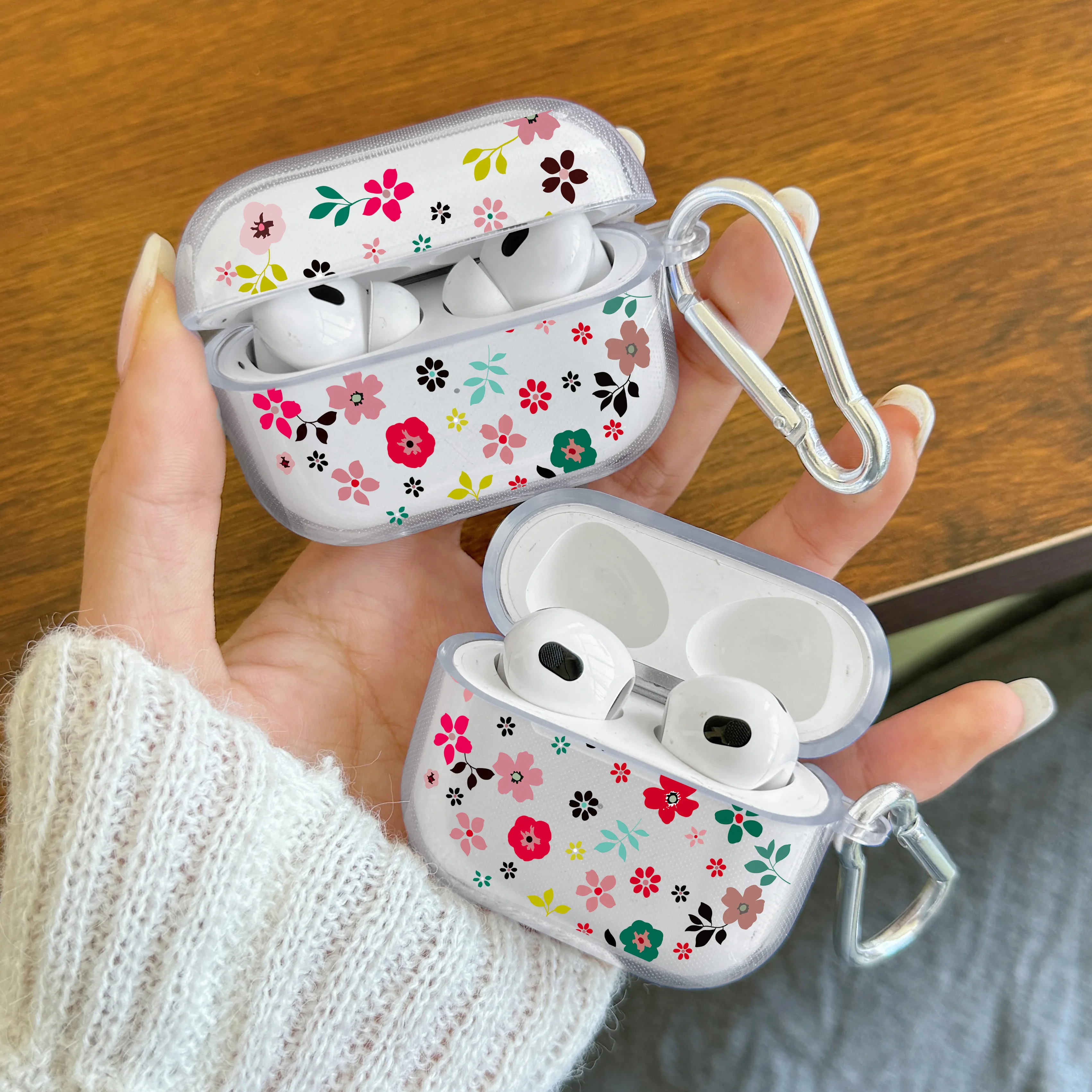 Clear TPU Flower Pattern Wireless Bluetooth Earphone Cover