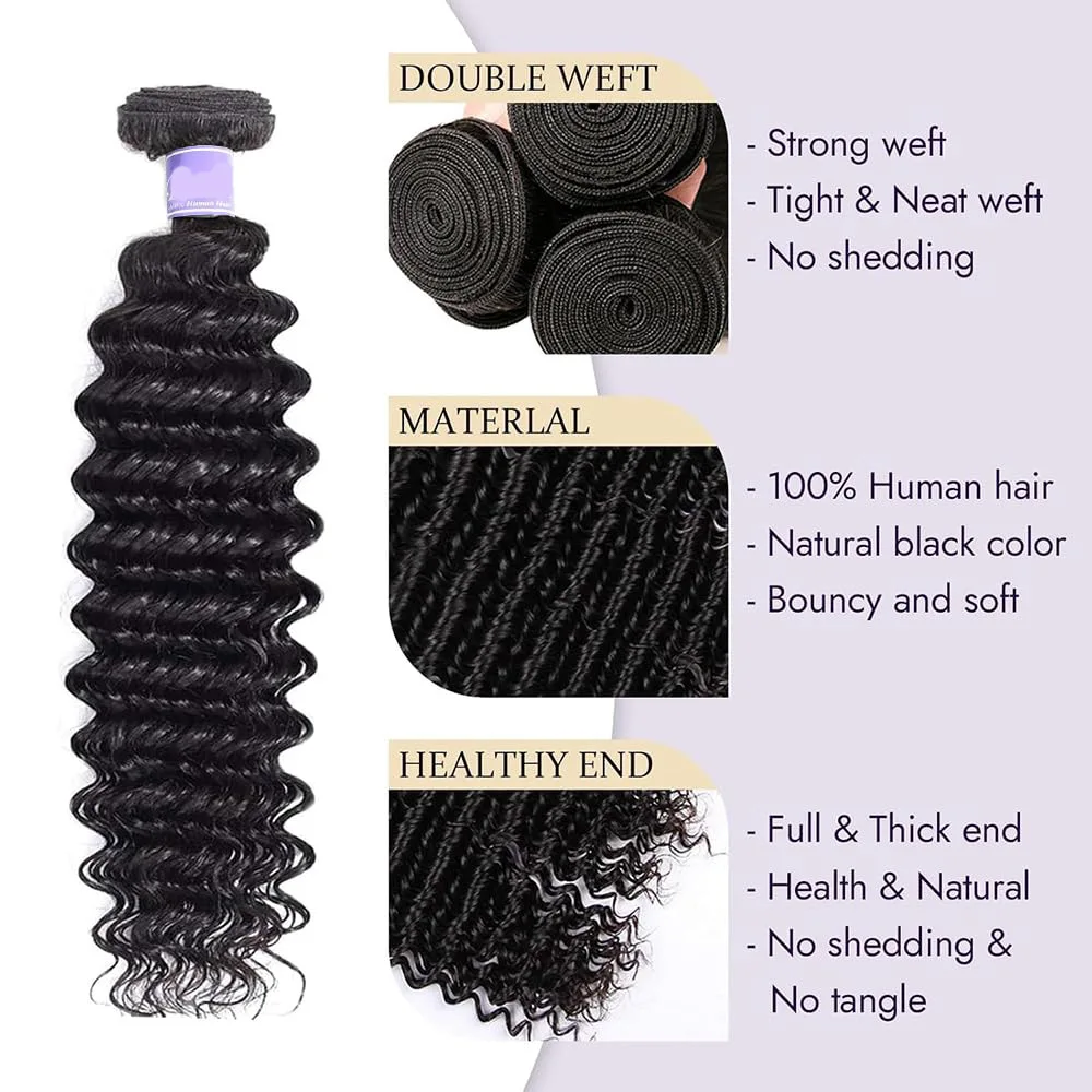1 Bundles Human Hair Natural Black Deep Wave Bundles Brazilian Virgin Remy Single Bundle Deep Wave Bundle