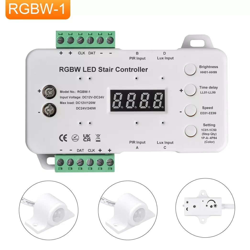 16 Steps RGBW LED Stair Lighting Controller With PIR Motion And