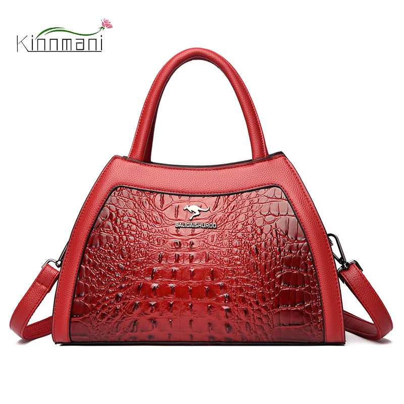 Luxury Retro High Quality Women's Handbags Crocodile Pattern Brand
