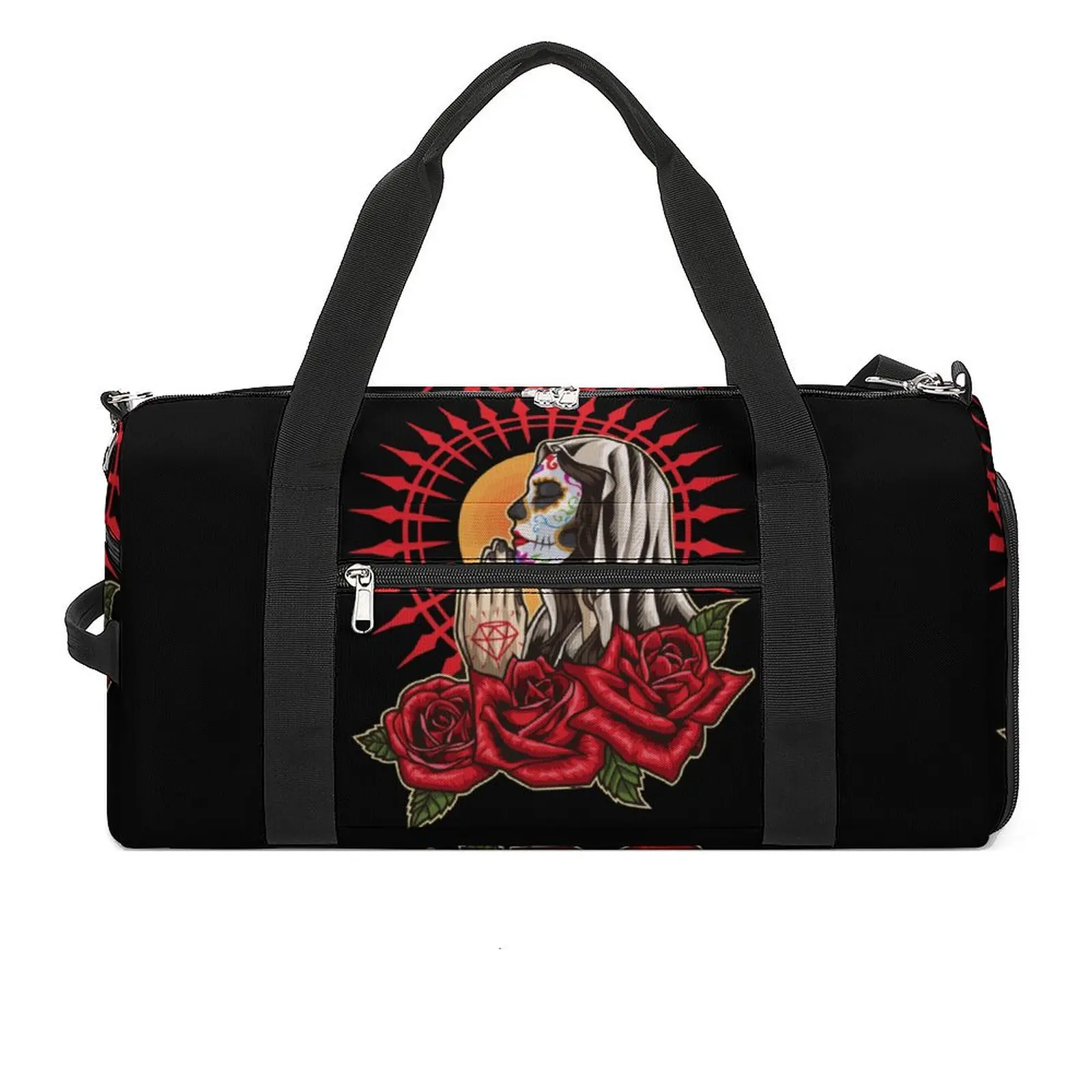 

Gym Bag Praying Santa Muerte Sports Bag with Shoes La Calavera Catrina Men Weekend Design Handbag Graphic Luggage Fitness Bag