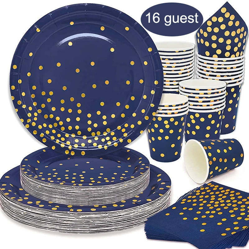 

80Pcs Navy Blue Tableware Set Disposable Dinner Plates Napkins Birthday Party Supplies Paper Cups Dessert Plate