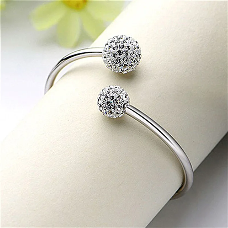 

925 Sterling Silver Zircon Ball Cuff Bracelets For Women Fashion Bangle Wedding Jewelry Christmas Offers Free Shipping jewellery