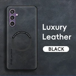 Luxury Leather Matte Phone Case with Car Magnetic Bracket and Protector Cover - Galaxy A37 (Black)