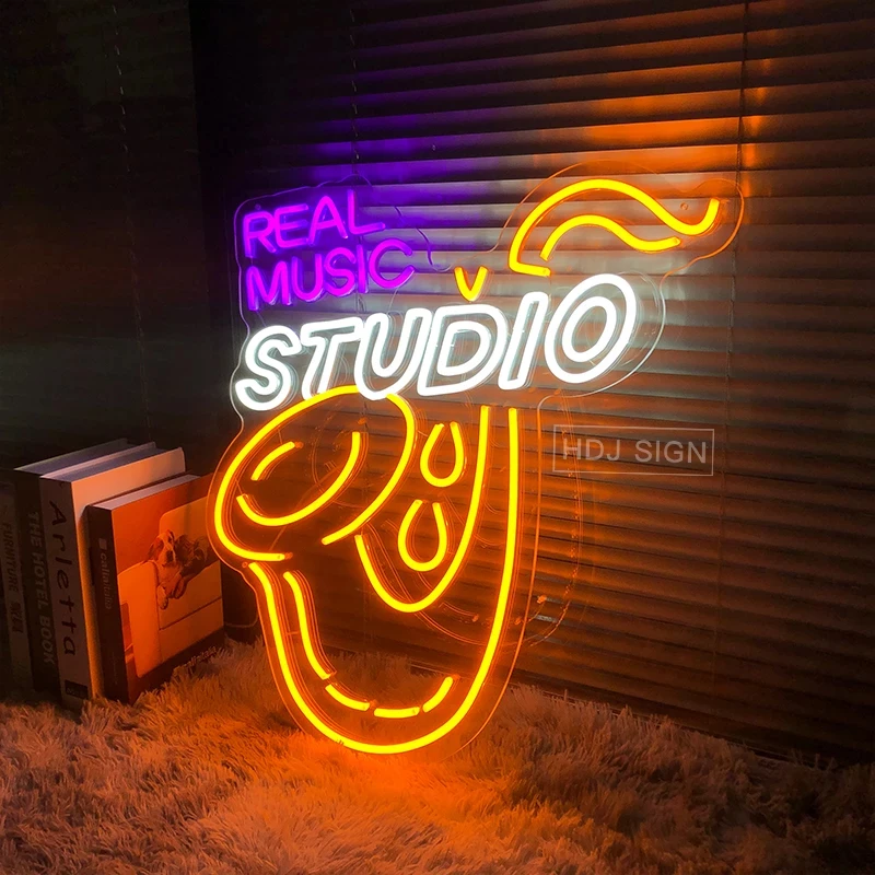 Ineonlife Saxophone Logo Custom Neon Sign LED Light Suitable For Music Studio Bar Cafe Concert Party Luminescent Board Room Deco