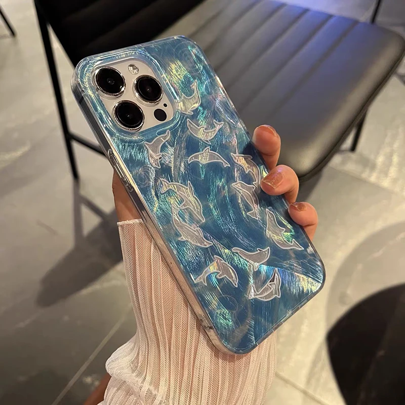 Carved Dolphin Sea Sparkling Lustre Lining Phone Case