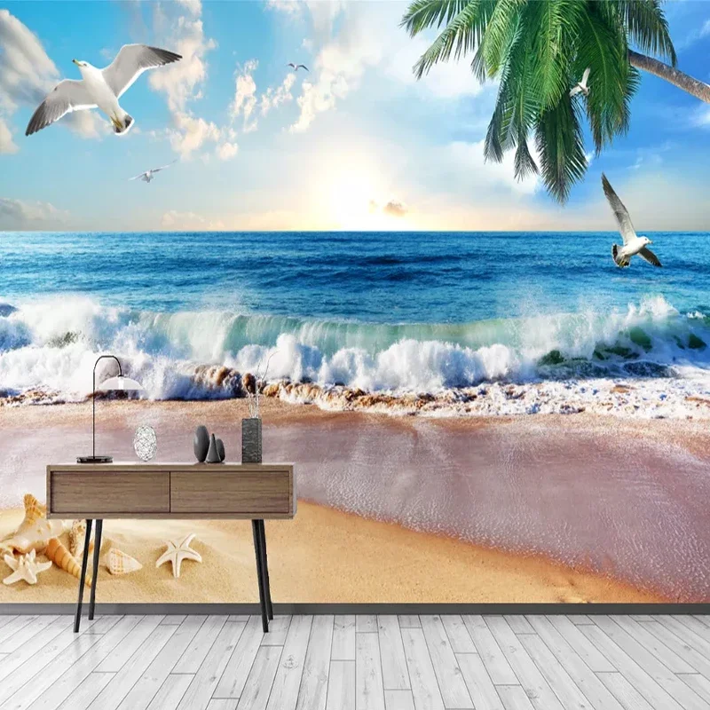 Custom 3D Wallpaper Stereo Seascape Seagull Coco Beach Parrot Photo Mural Living Room Bedroom Waterproof Wall Paper Poster Fresc