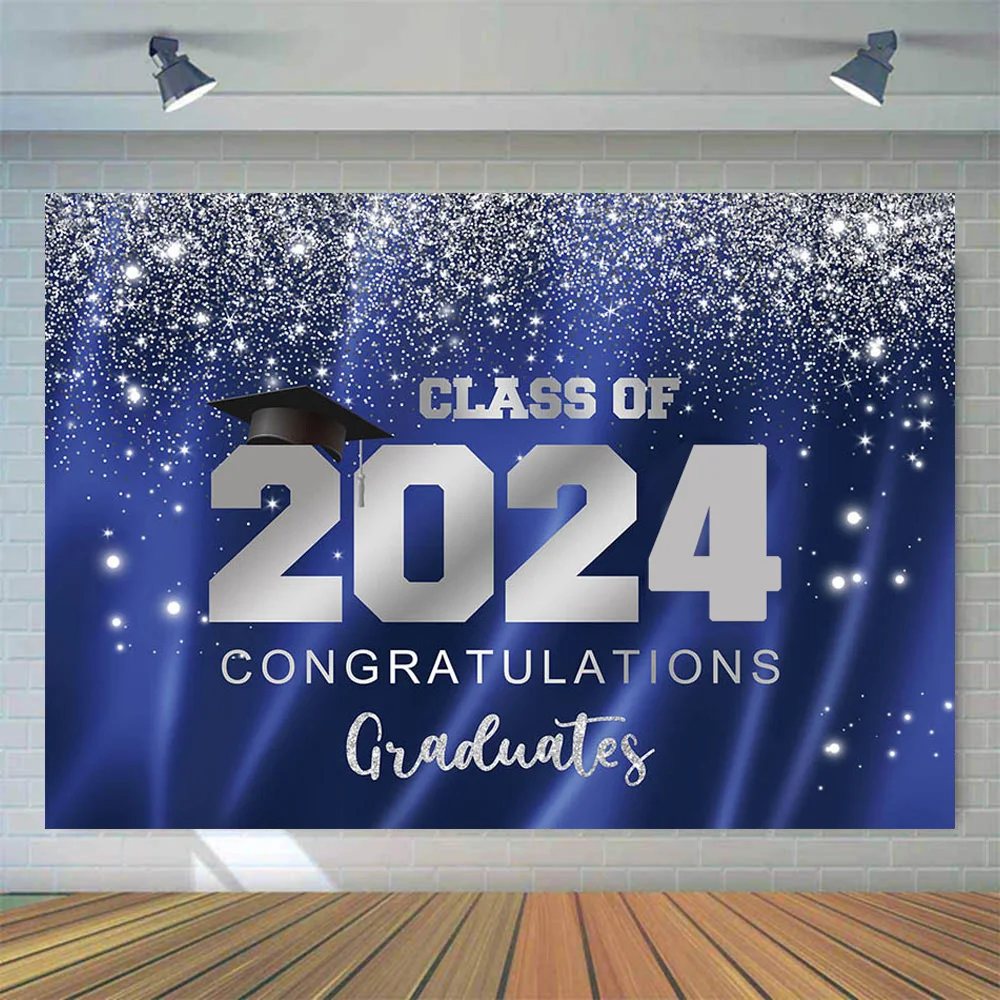 

2024 Graduation Gala Sparkling Background Congratulations Graduation Gala Party Decoration Banner Group Photo selfie Background