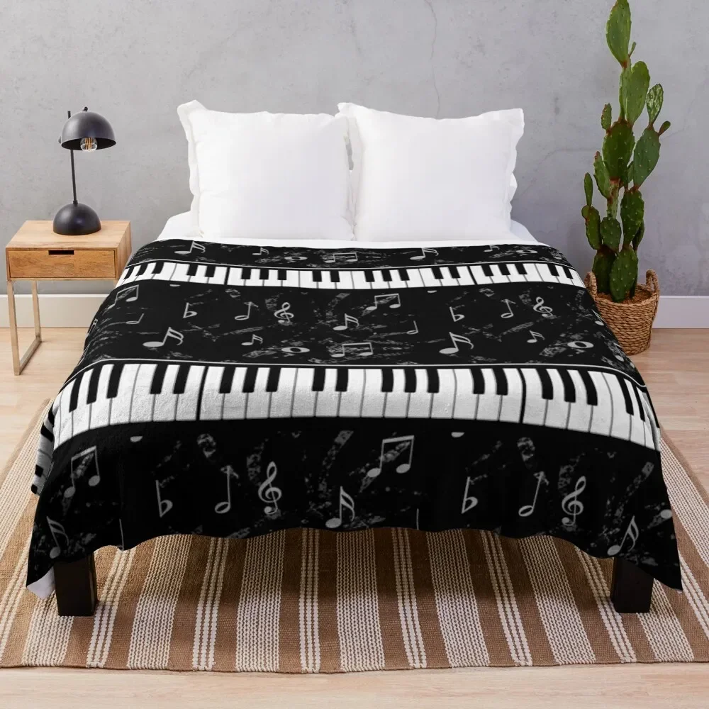 

Black and White Piano Music Pattern Throw Blanket manga Shaggy blankets ands for babies christmas gifts Blankets