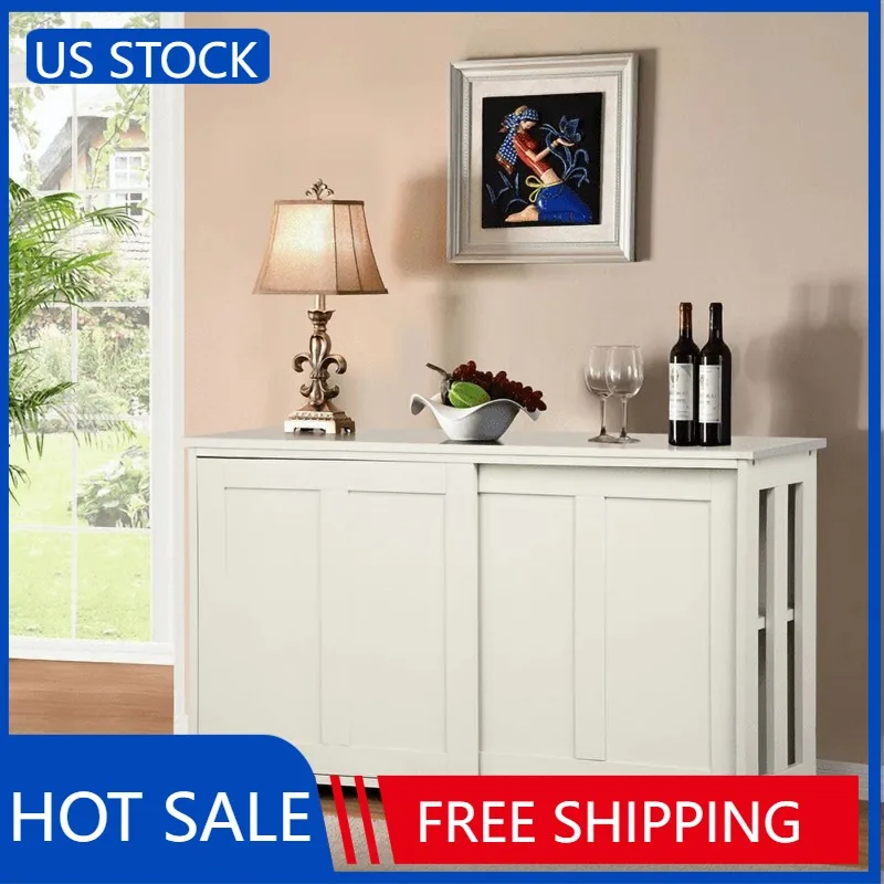 

Alden Design Wooden Buffet Storage Cabinet with Sliding Doors, Antique White